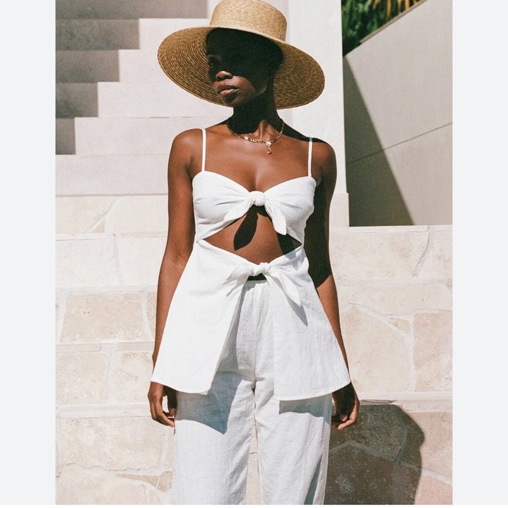 White Tie-Front Jumpsuit